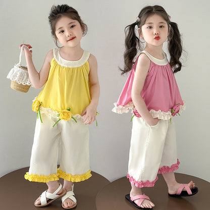 Girls Floral Halter Top and Flared Pants