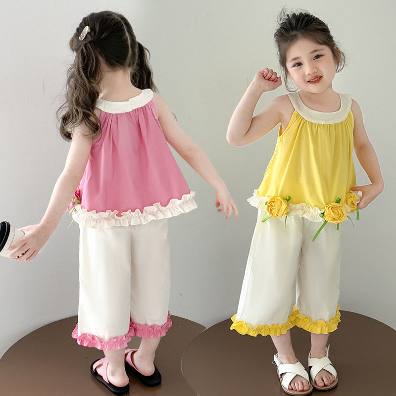 Girls Floral Halter Top and Flared Pants
