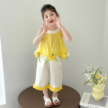Girls Floral Halter Top and Flared Pants