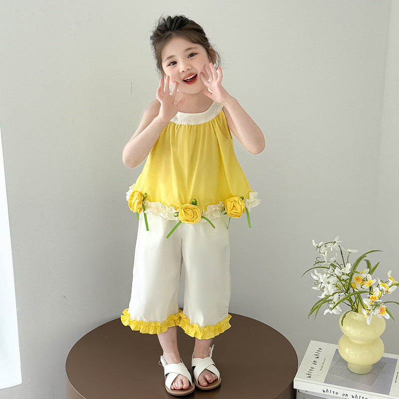 Girls Floral Halter Top and Flared Pants