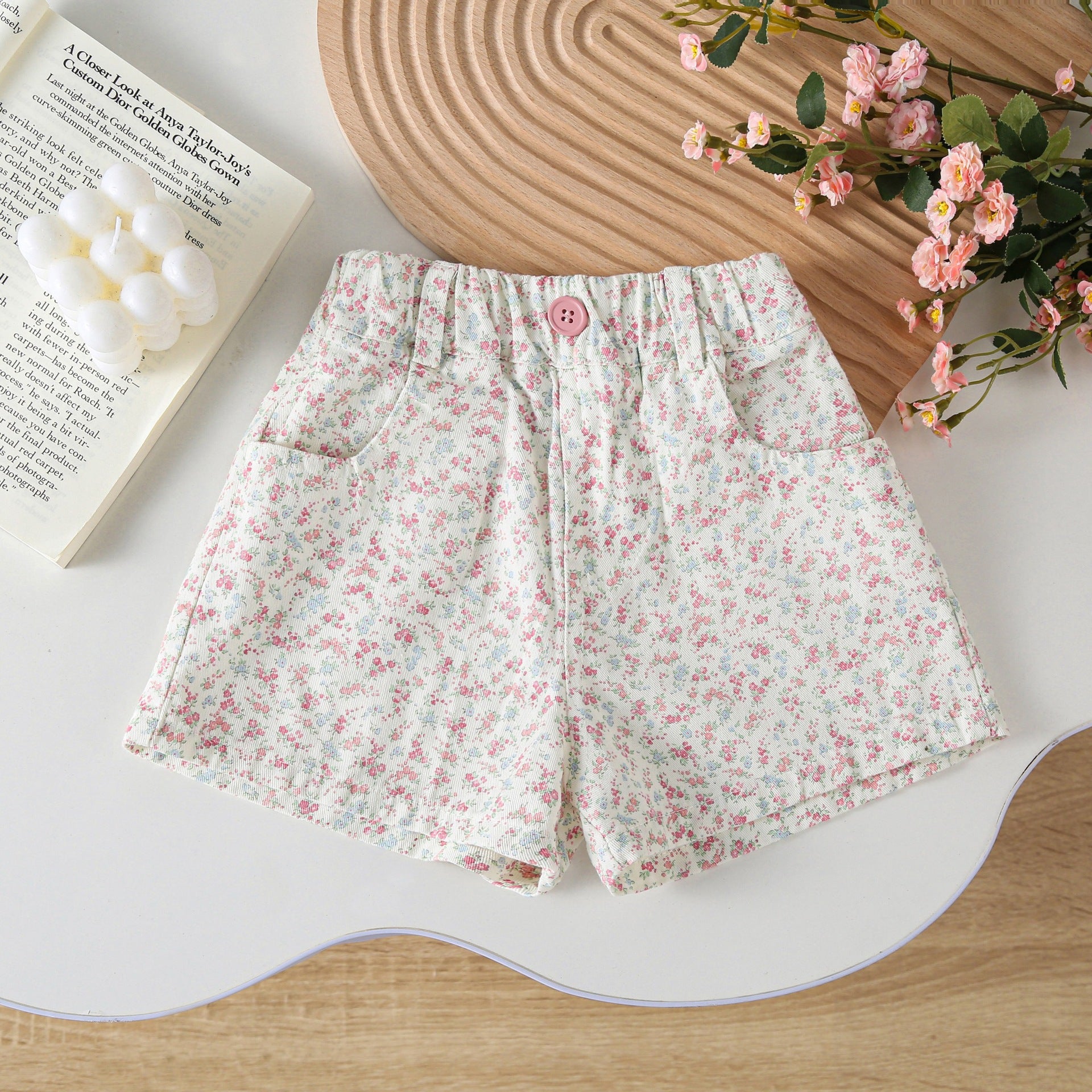 Girls Floral Print Cotton Shorts