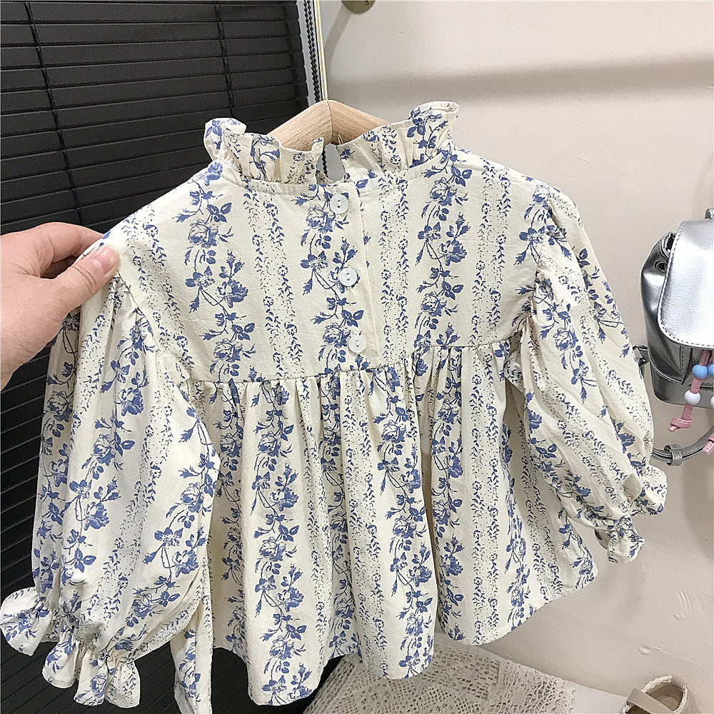 Girls Floral Shirt and Denim Flared Pants Set