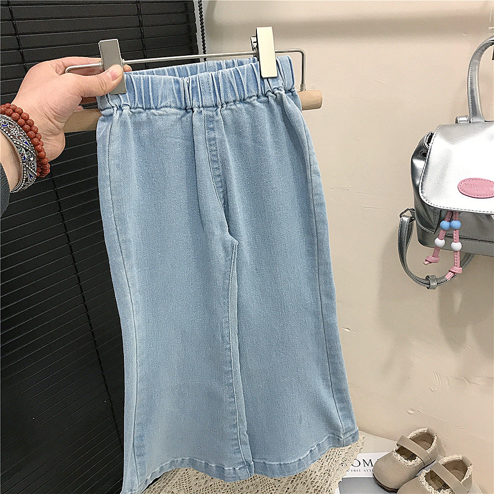 Girls Floral Shirt and Denim Flared Pants Set