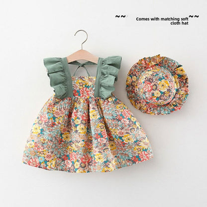 Girls Floral Summer Dress with Hat