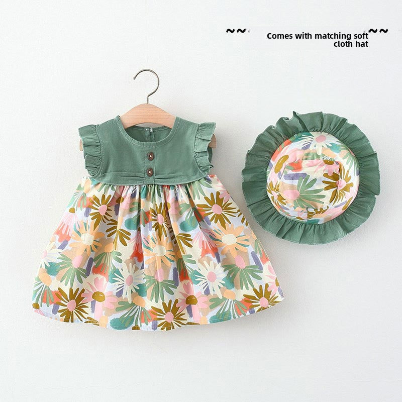 Girls Floral Summer Dress with Hat