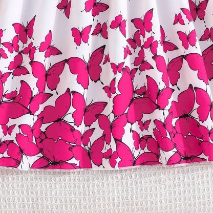 Girls Flutter Sleeve Butterfly Print Dress