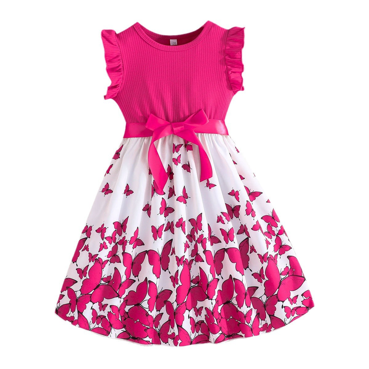 Girls Flutter Sleeve Butterfly Print Dress
