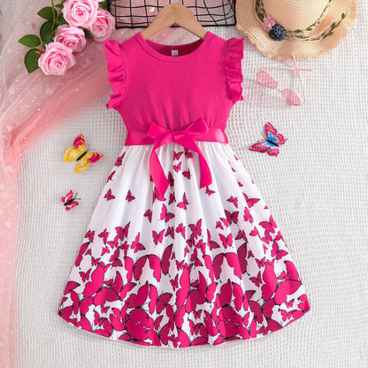 Girls Flutter Sleeve Butterfly Print Dress