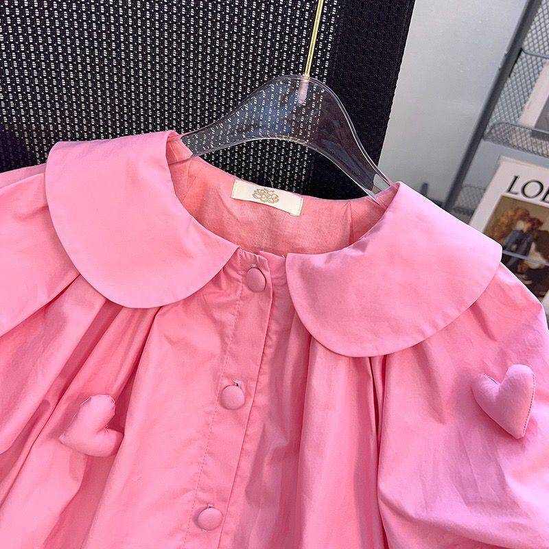 Girls' Heart Collar Puff Sleeve Shirt Dress