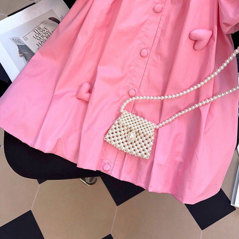 Girls' Heart Collar Puff Sleeve Shirt Dress