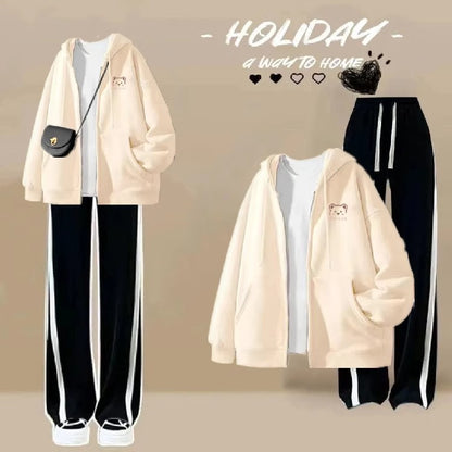 Girls' Hooded Cardigan and Pants Two-Piece Set