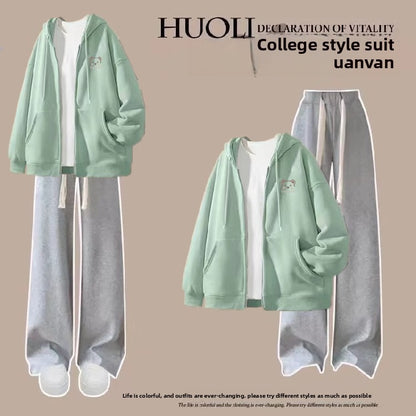 Girls' Hooded Cardigan and Pants Two-Piece Set
