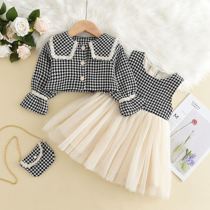 Girls Houndstooth Jacket Vest Skirt Set