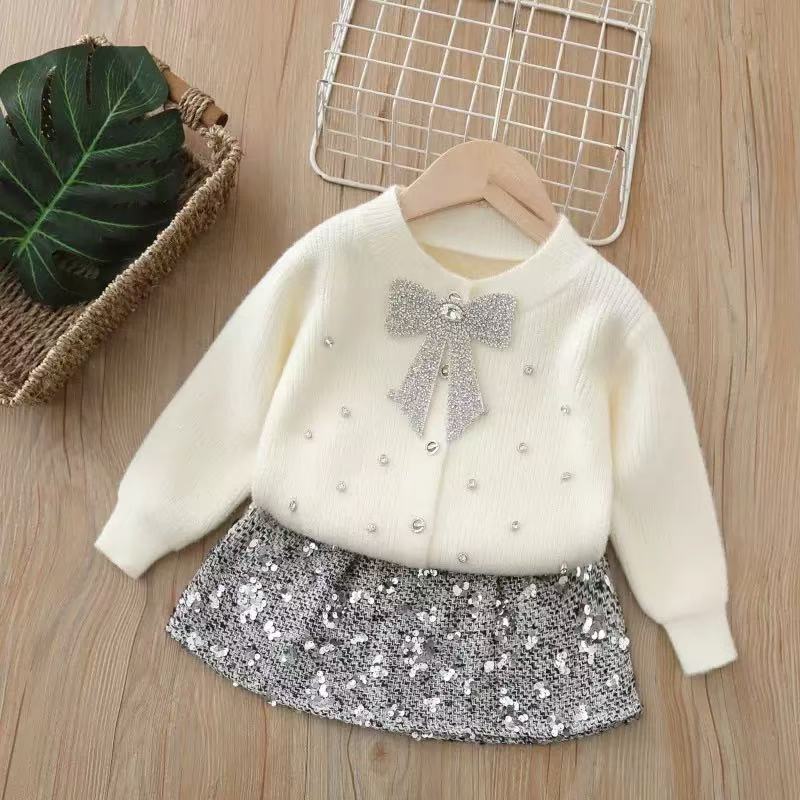 Girls Knit Cardigan and Skirt