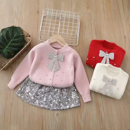Girls Knit Cardigan and Skirt