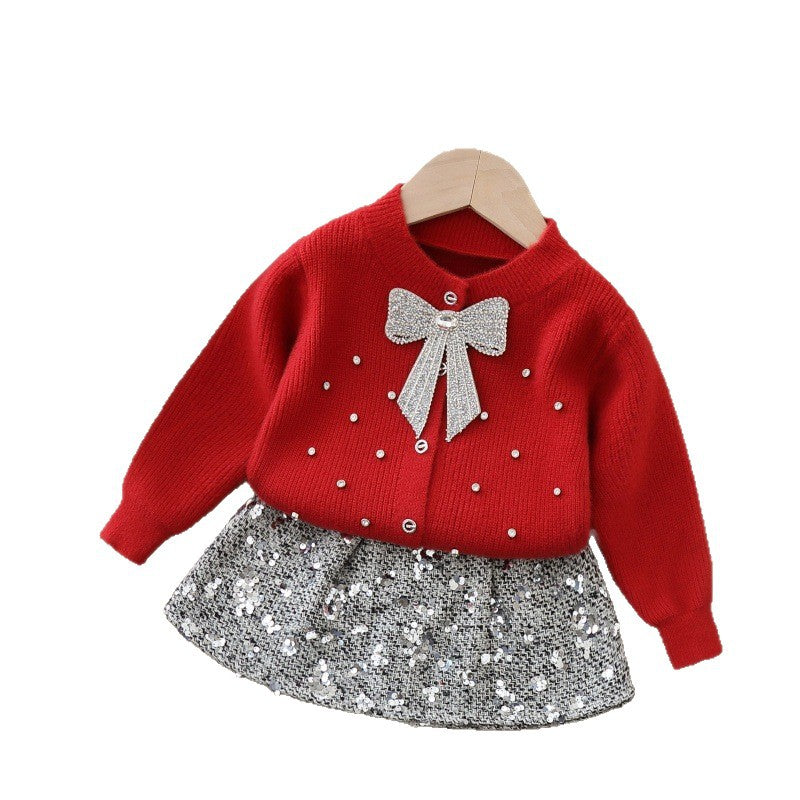 Girls Knit Cardigan and Skirt