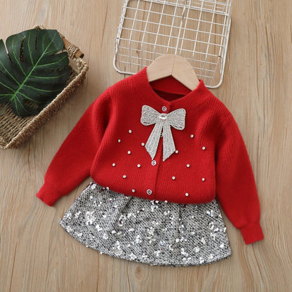 Girls Knit Cardigan and Skirt