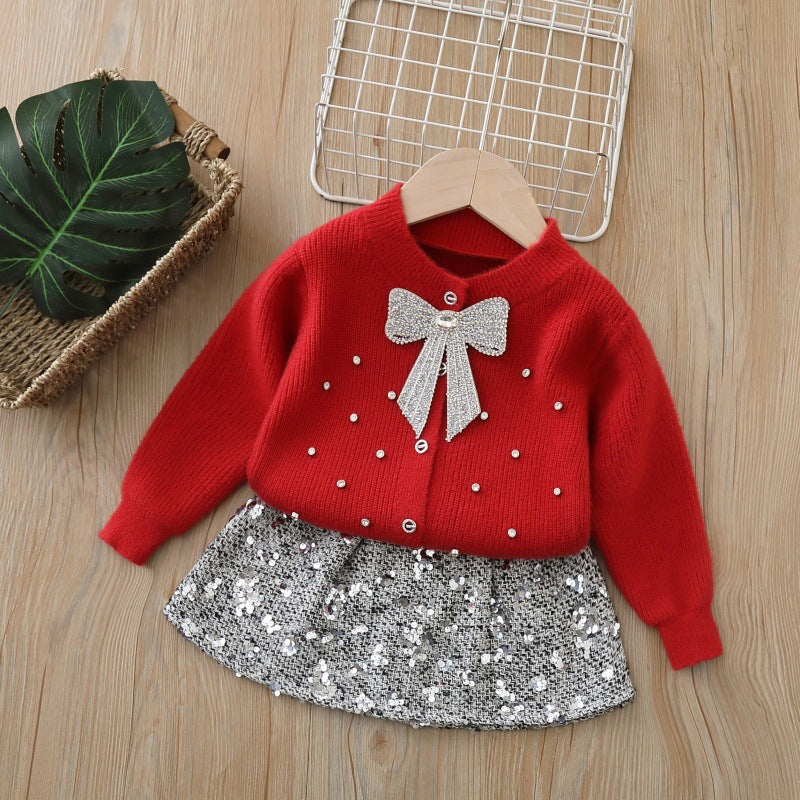 Girls Knit Cardigan and Skirt