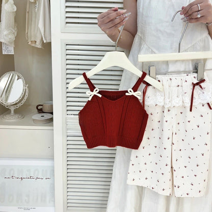 Girls Knit Sleeveless Top and Wide Leg Pants Set