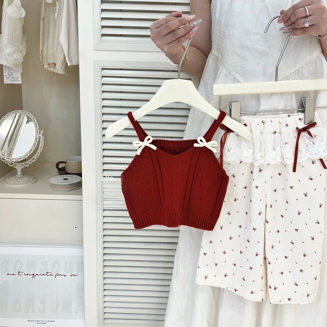 Girls Knit Sleeveless Top and Wide Leg Pants Set