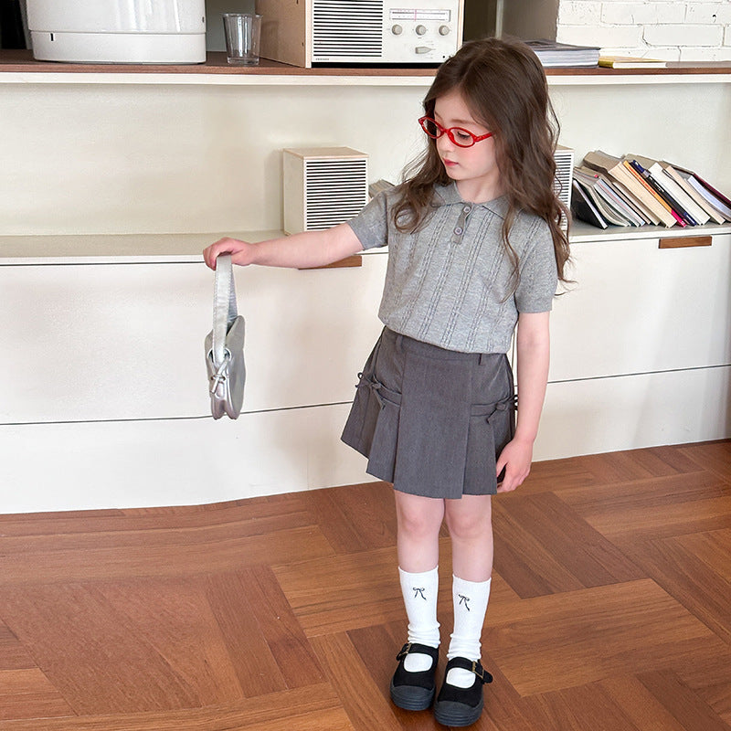 Girls Knitted Cable Polo Shirt