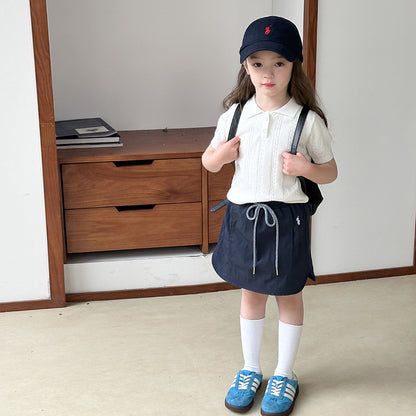 Girls Knitted Cable Polo Shirt