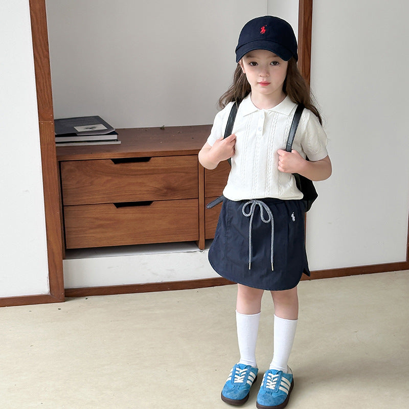 Girls Knitted Cable Polo Shirt