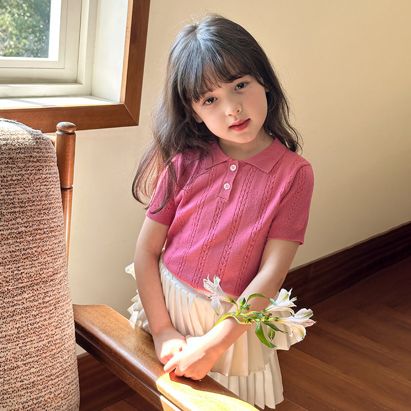 Girls Knitted Cable Polo Shirt