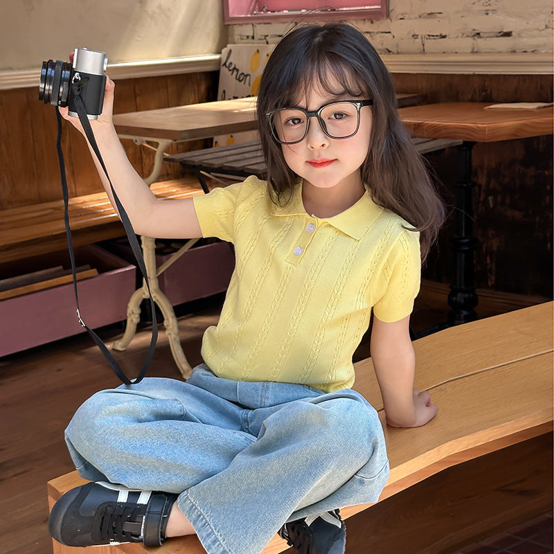 Girls Knitted Cable Polo Shirt