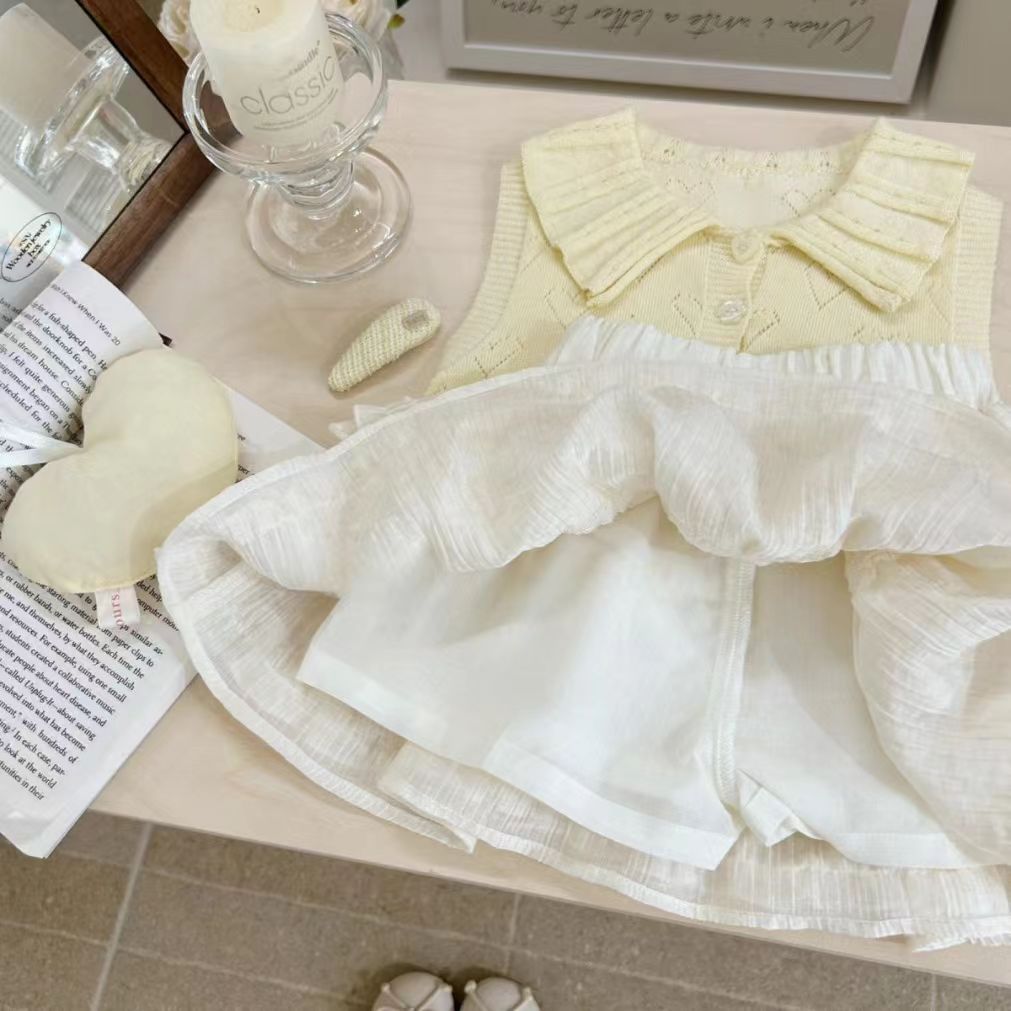 Girls Knitted Vest and Cake Skirt Set
