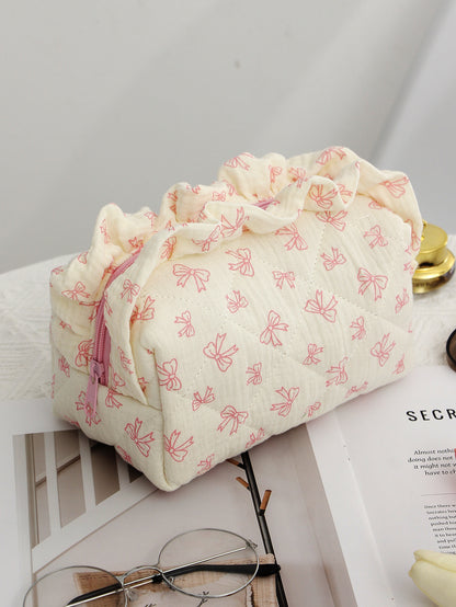 Girls Korean Lace Bow Quilted Cosmetic Bag