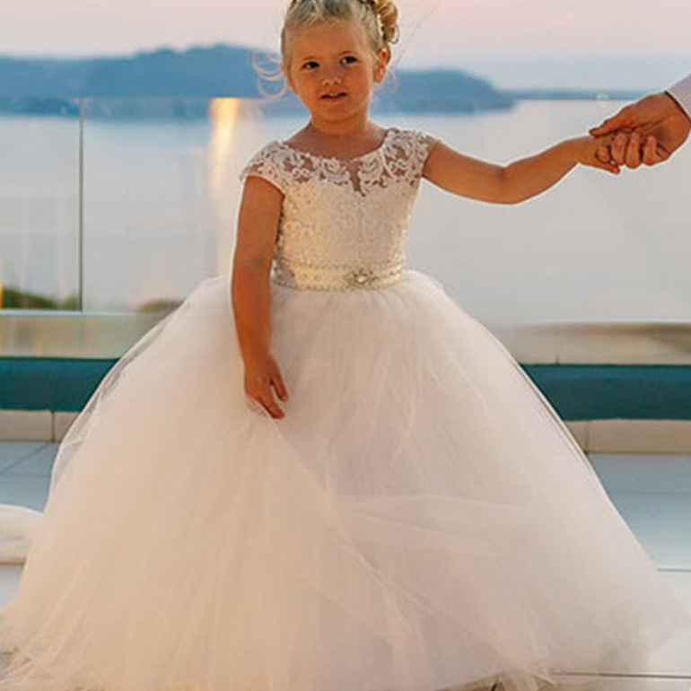 Girls Lace Puffy Evening Dress