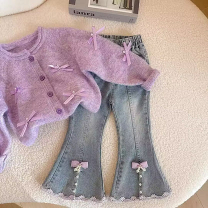 Girls Letter Print Hooded Sweatshirt and Overalls Set