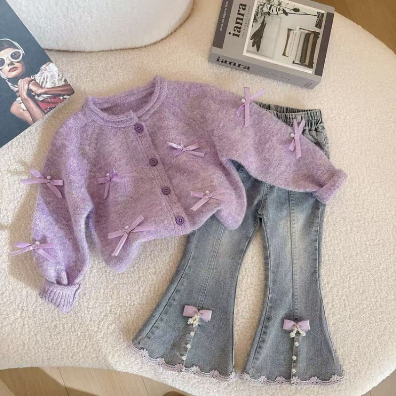 Girls Letter Print Hooded Sweatshirt and Overalls Set