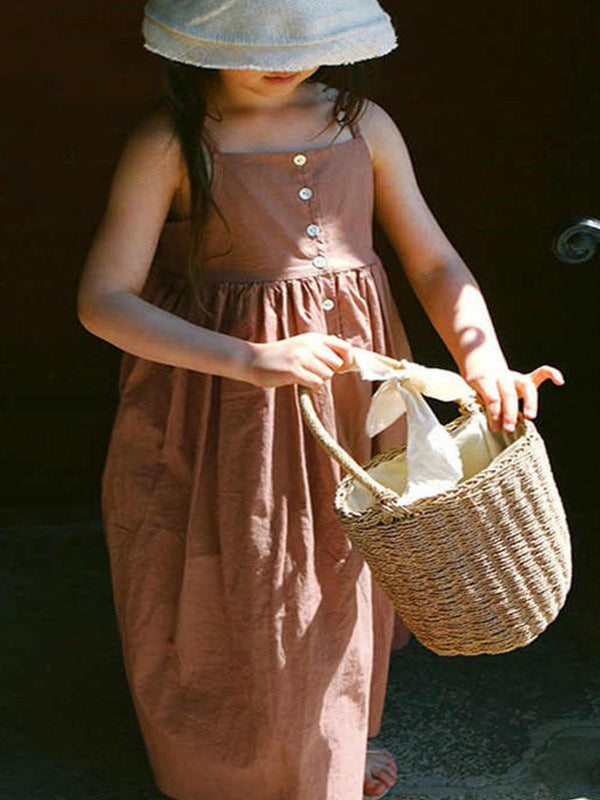 Girls Linen Strap Dress