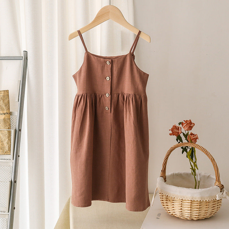 Girls Linen Strap Dress