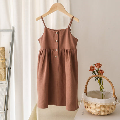 Girls Linen Strap Dress