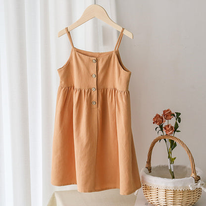 Girls Linen Strap Dress