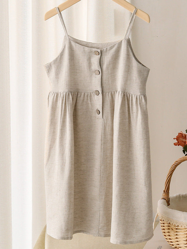 Girls Linen Strap Dress