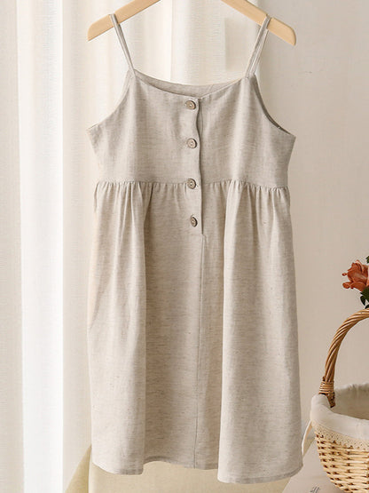 Girls Linen Strap Dress
