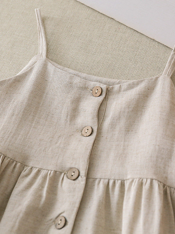 Girls Linen Strap Dress