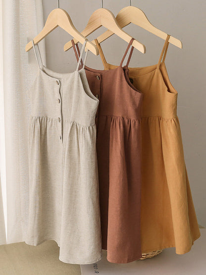 Girls Linen Strap Dress