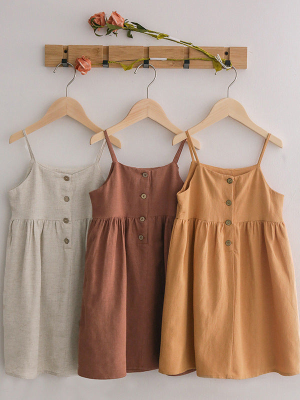 Girls Linen Strap Dress