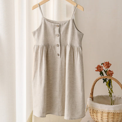 Girls Linen Strap Dress