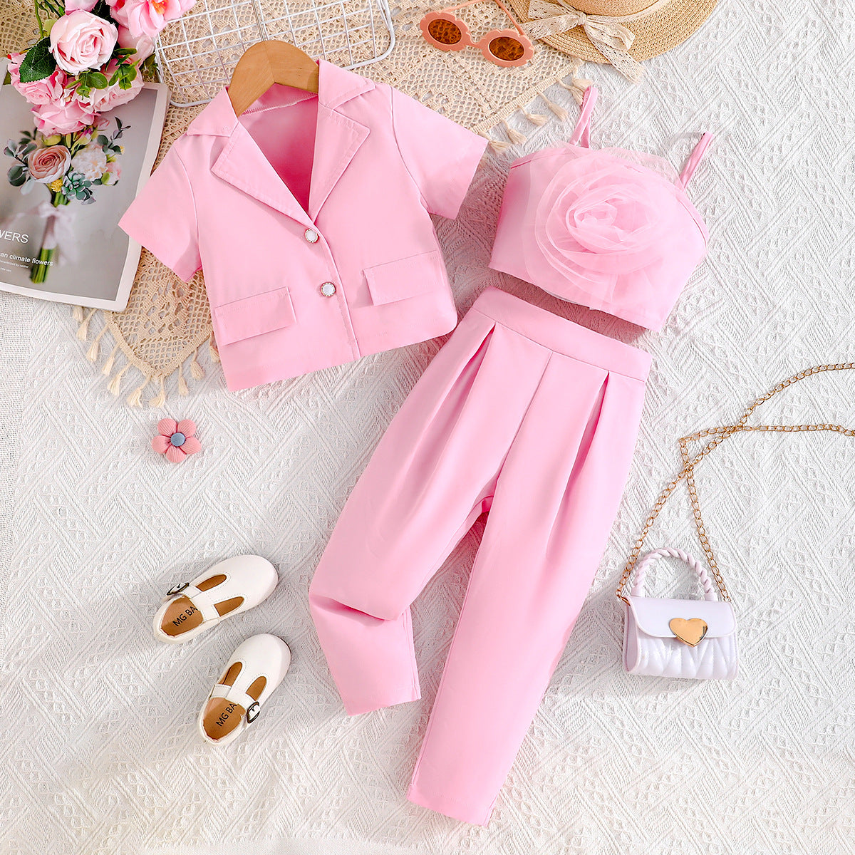 Girls Mesh Floral 3-Piece Outfit