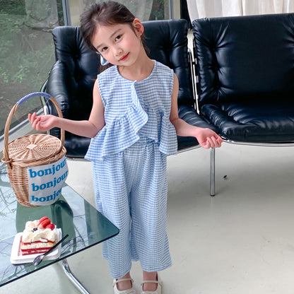 Girls Plaid Two-Piece Summer Outfit