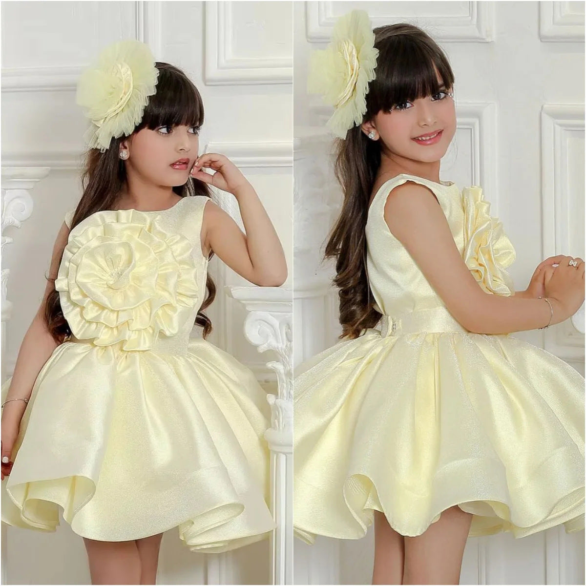 Girls Princess Party Dress with Floral Design