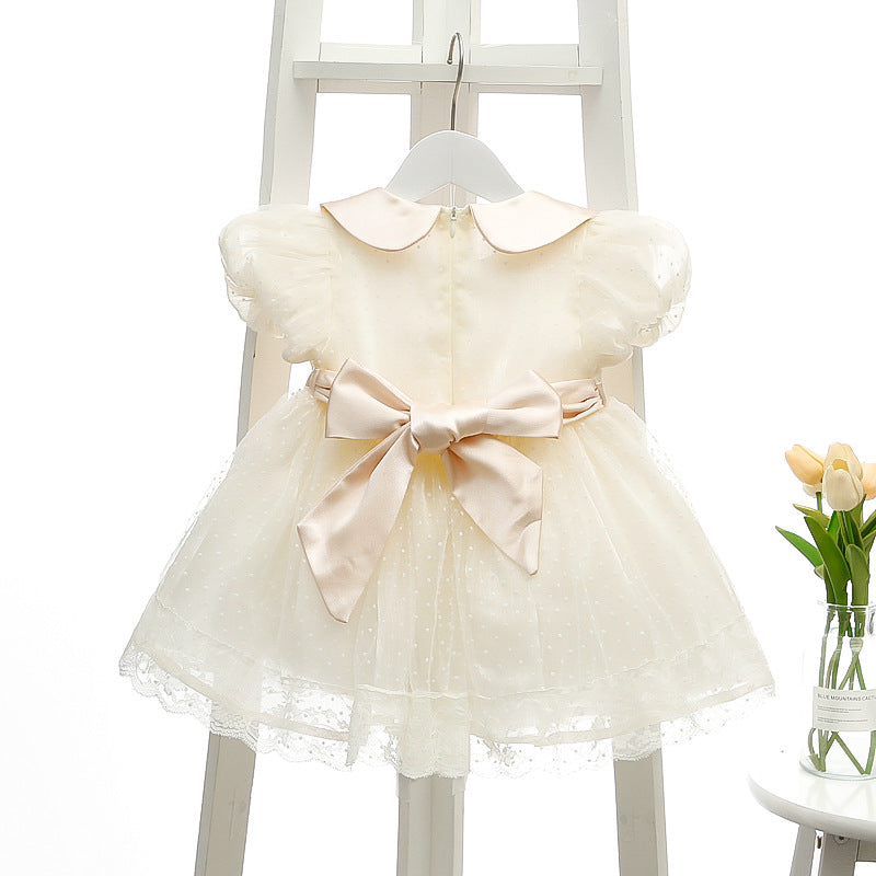 Girls Puff Sleeve Mesh Princess Dress