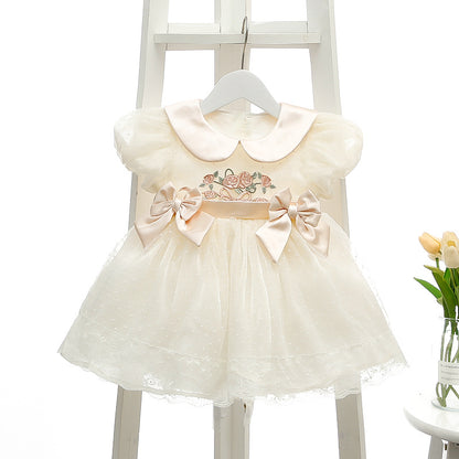 Girls Puff Sleeve Mesh Princess Dress