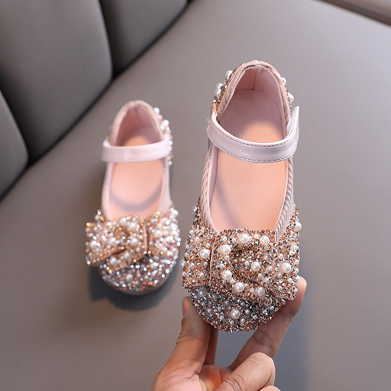 Girls Rhinestone Bow Dance Shoes